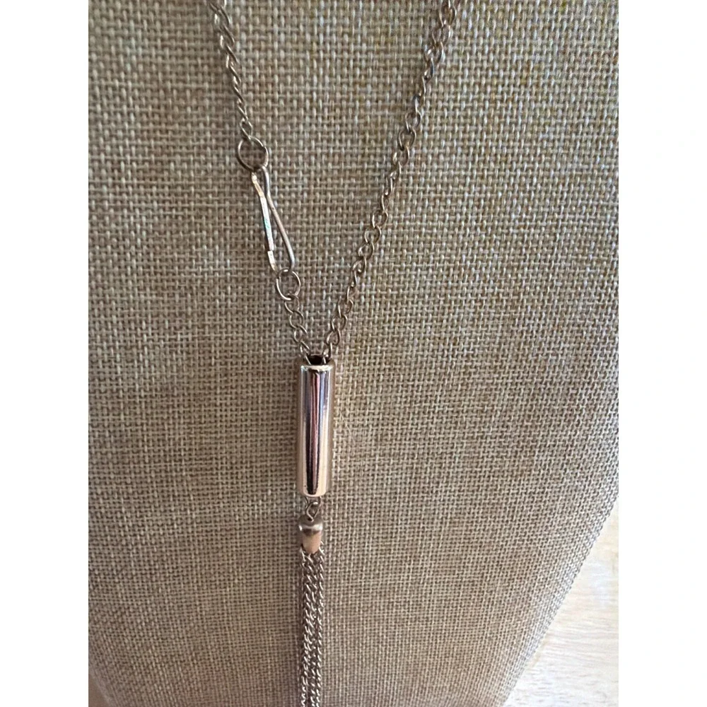Rose Gold Tone Lariat Tassel Necklace Cylinder Slider Y-Shape Long Layering
